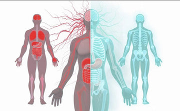 Medical illustration comparing inflamed vs healthy body systems